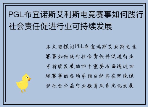 PGL布宜诺斯艾利斯电竞赛事如何践行社会责任促进行业可持续发展